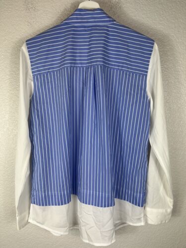 Calvin Klein Women's Layered Look Blue Striped Button Down Dress Shirt Sz M - Picture 3 of 9