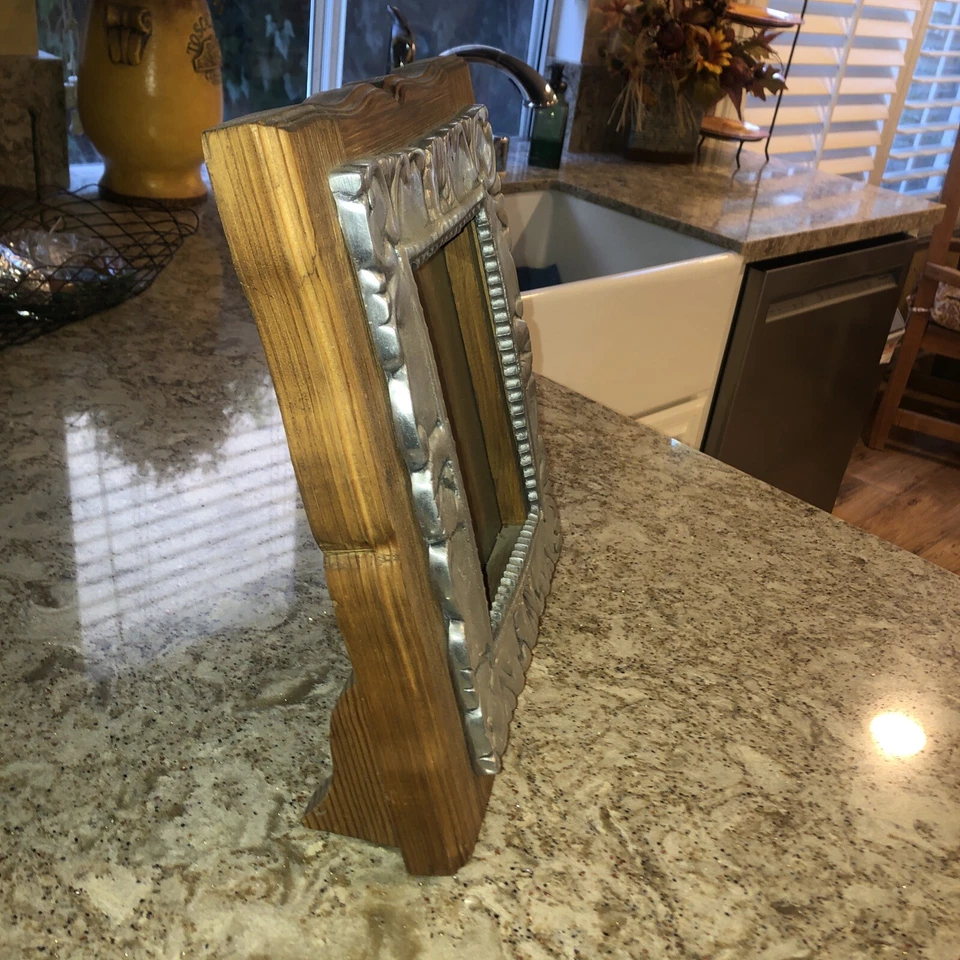 РЕДКАЯ винтажная серебряная и резная деревянная рамка для картин REGALOS FRANCIS ручная работа в Мексике - Изображение 4 из 4