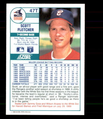 1989 Score Rookie & Traded #47T Scott Fletcher Chicago White Sox