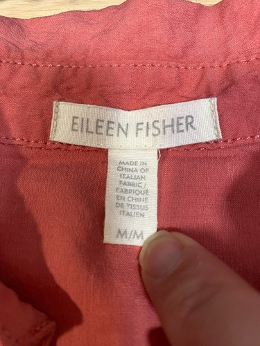 Eileen Fisher Medium Shirt Dress Linen Blend Button Stretch Coral Pink Coastal - Picture 4 of 14