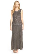Pisarro Nights Beaded Mesh Dress SZ 10  208 Smoke