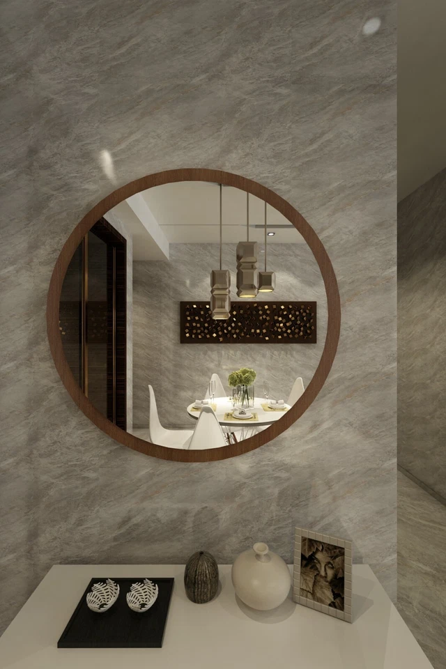 Round Mirror for Wall - Modern Mirror for Bathroom - Walnut  Mirror (18 inch )  - Image 3 of 4
