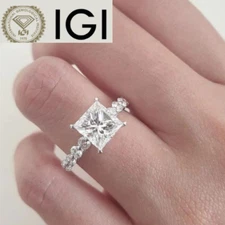 IGI Certified Lab Grown Diamond Wedding Ring Princess Cut 2.60 CT 14K White Gold