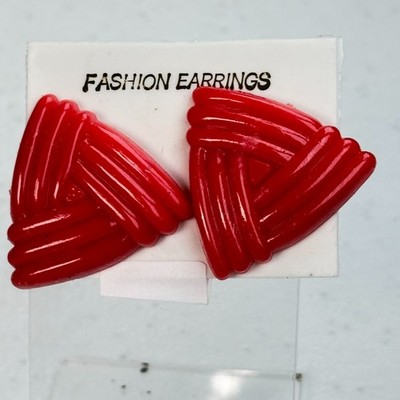 Vintage Pierced Earrings Red Ribbed Geometric Triangle 80s Bold Statement y2k 90