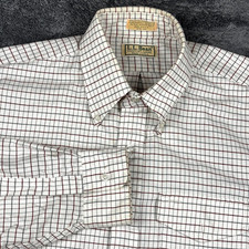 Vintage LL Bean Shirt Mens 16.5-33 White Check Long Sleeve Button Up Made in USA