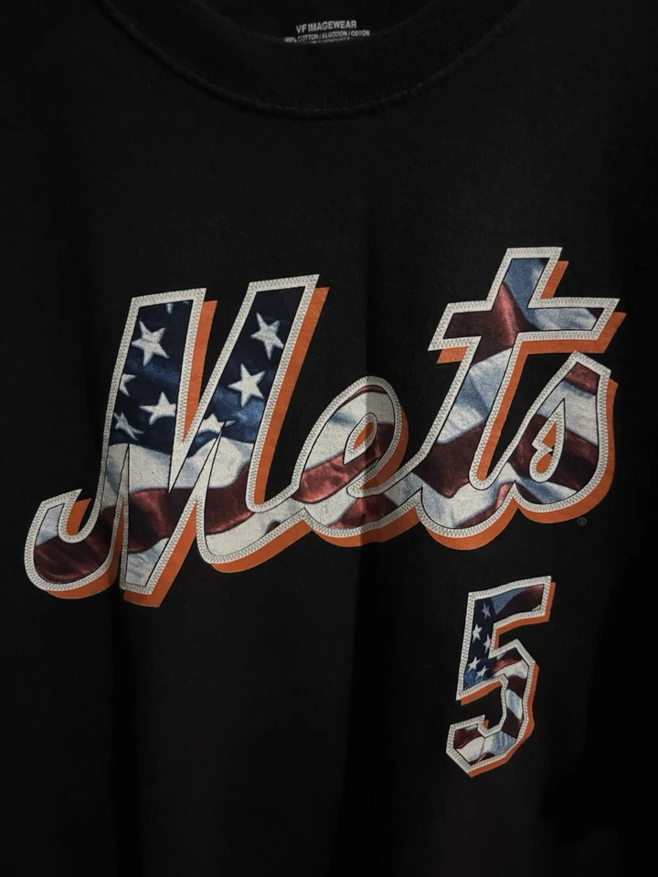 2007 David Wright New York Mets Jersey T-Shirt Black American Flag Letters SZ XL - Image 2 of 4