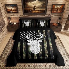 American Flag Comforter Set,Deer Hunting Down Comforter King,Army Green Milit...