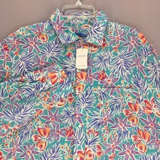 J. MCLAUGHLIN Gramercy Woven Linen Shirt Mens L Aqua Multi Island Button Up NEW