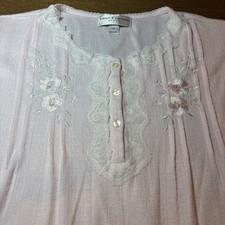 NWOT Miss Elaine Nightgown Womens 1X Embroidered Sleepwear LS Grannycore Pink