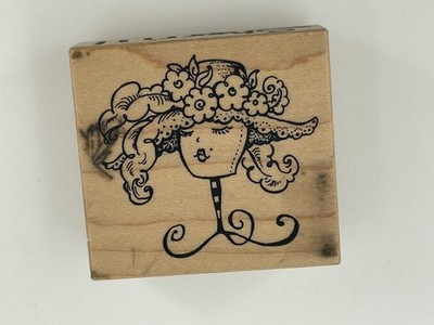 Vintage Mannequin Head Fancy Hat on Pedestal Wood Mount Rubber Stamp