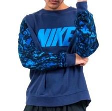 NIKE Navy Blue Club Crew Camouflage Sleeve Sweatshirt