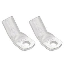 4/0 AWG - 5/16" 45 Degree Bent Copper Wire Lugs  Silver, 2Pcs 