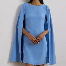 Ralph Lauren Cape Georgette Cocktail Dress Sky Blue Sleeveless Womens Size 10
