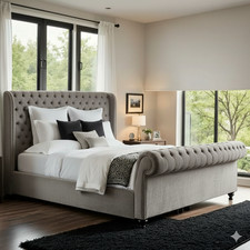 Chesterfield Royal Sleigh Bed Frame, Plush Velvet Upholstery Gaslift / Mattress