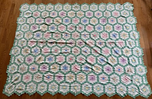 Vintage Grandmothers Flower Quilt - Lot Of Colors Unfinished 96”x72”- Antique 🔥