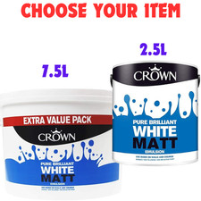 Crown Matt Emulsion 2.5L Wall Ceiling Pure Brilliant White Matt Paint LOW ODOUR