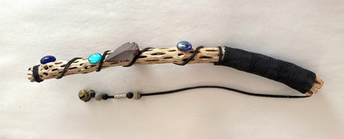 Vintage Handmade Wand or Talking Stick Leather Band Wrapped Cholla Cactus Handle