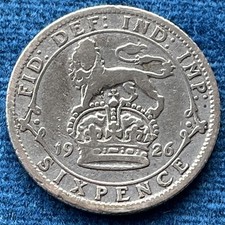 1926 King George V SIXPENCE 6d ~ British 50% SILVER COIN 