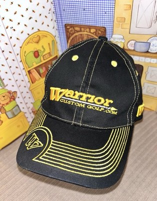 Warrior Custom Golf Hat Baseball Cap Black Yellow Embroidered Spell Out Strap