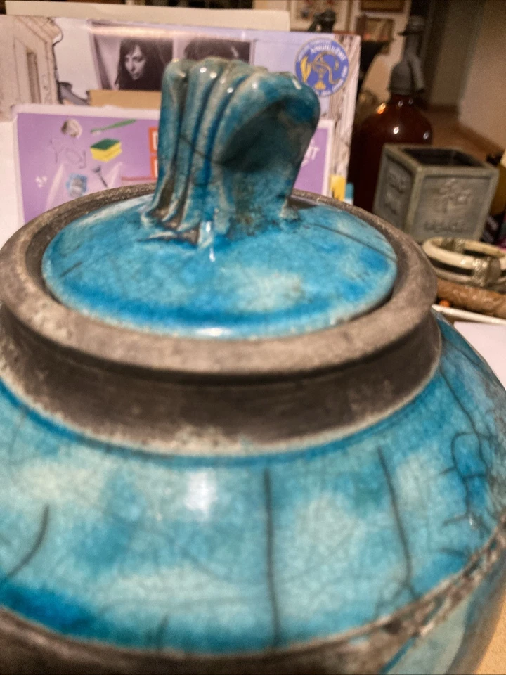 Pot Jarre En Grès Raku Émaillée Turquoise De Jm PLANTIER - Photo 4/4