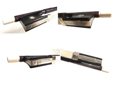 VTG Violin Bow with 8 Point Star & Abalone Circle, Engraved Silver & Ebony