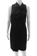 Halston Womens Textured High Neck Sleeveless Lined Pencil Dress Black Size S