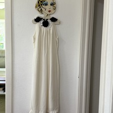 Tahari ASL Ivory Draped Column Dress Size 10 Floral Neckline Maxi Prom Formal