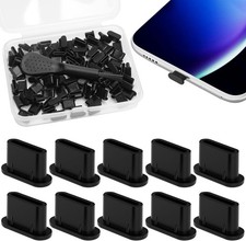 100pcs USB-C Dust Plugs with Cleaning Brush Type C Port Covers Black