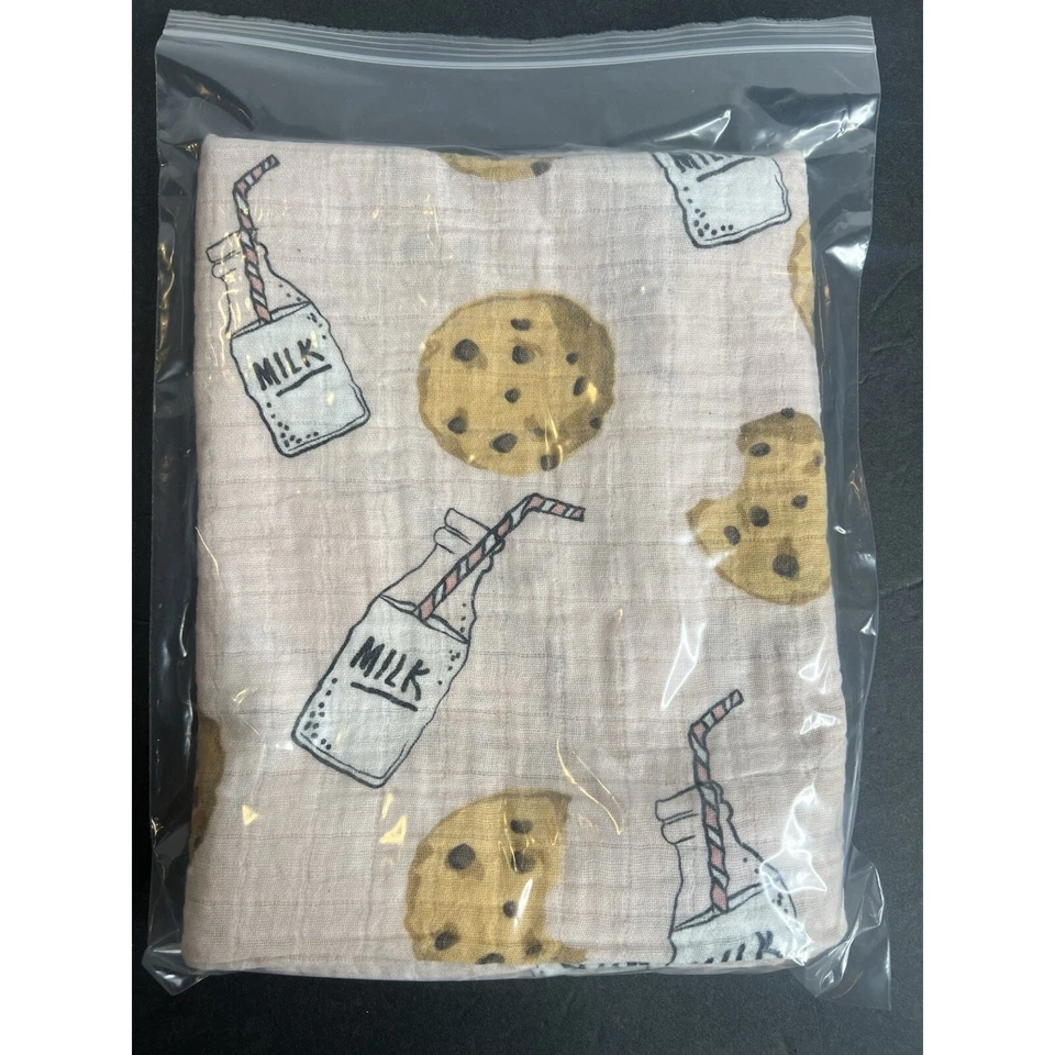 MudPie Girl Pink Milk And Cookies Muslin Swaddle Blanket 47 X 47 100% Cotton - Image 3 of 4