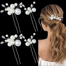 Pearl Bridal Hair Pins Silver Wedding Accessories Set 0f 4 PCS