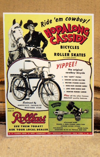 Hopalong Cassidy Bicycles & Roller Skates Ad Poster Tabletop Display Standee 11" - 第 1/2 張圖片