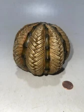 Decorative Ball Sphere Orb Brown/Dark Brown Bamboo Wicker Textured 4" Ceramic