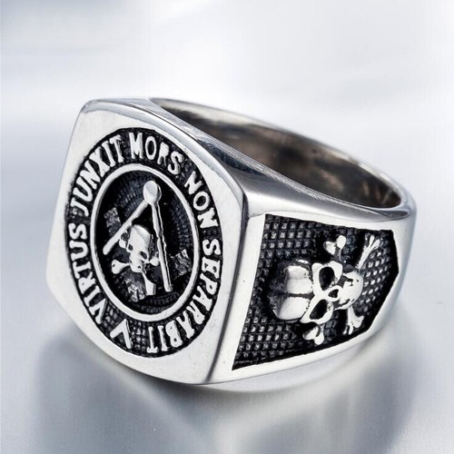 Men's Jewelry Masonic Skull Ring Stainless Steel Freemason Brother Rings Biker - Picture 2 of 5