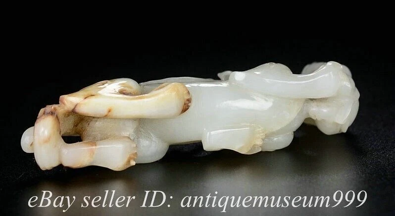 4.4" Rare Chinese Natural Hetian White Jade Nephrite Dragon Tong zi Statue - Photo 3/4