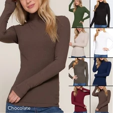 Active Basic 13174 JUNIOR Rayon Ribbed Knit Turtleneck Long Sleeves Form Fit