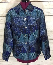Coldwater Creek Blue Brocade Geometric Triangle Print Blazer Jacket Size L