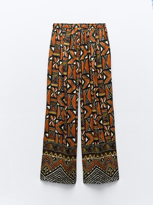 期間限定SALE※月末まで atlast&co military trouser ZARA XS, M, XL, WOMAN SS24 PRINTED WIDE LEG PANTS