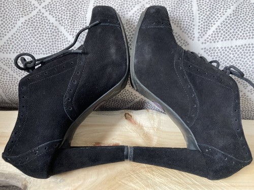 ME TOO Oxford Pump Sz 7M Lace Up Wingtip Booties Black Suede High Heels LUPE EUC - Picture 6 of 11