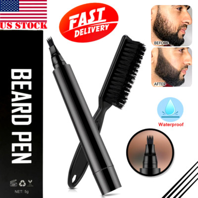 Waterproof Beard Filling Pen Kit Barber Pencil W/ Brush Hair Engraving Styling
