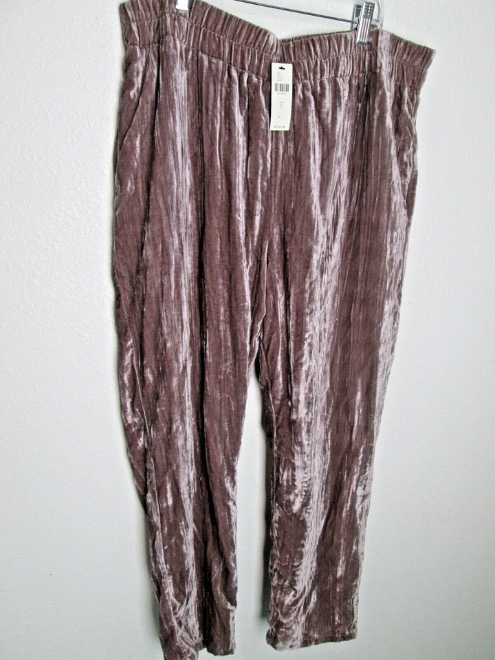NWT Anthropologie Tina Jo Mauve Velvet Cropped Elastic Waist High Rise Pant L