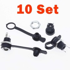 10Pcs Panel/Chassis Mount Female DC Power Connector 2.1mm X 5.5mm Waterproof Cap