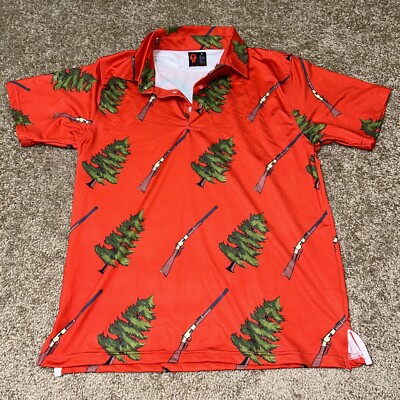 OAF Nation Tree Shirt Mens Small Red Polo Short Sleeve Floral Guns