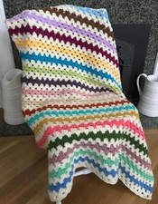 CROCHET baby GRANNY STRIPE blanket afghan couch throw handmade multicolor 48X40