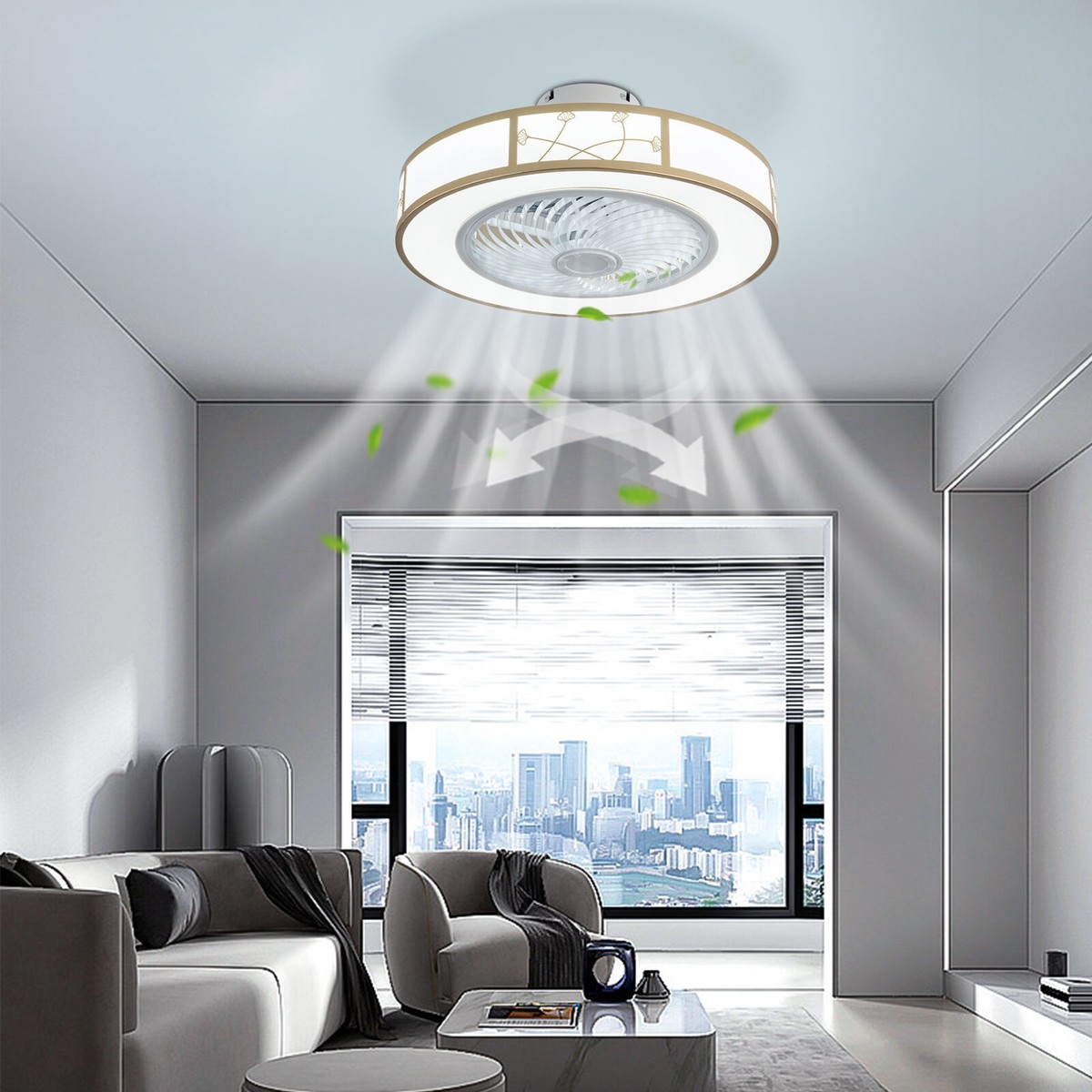 20inch Caged Low Profile Ceiling Fans W/Light, Flush Mount