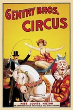 1930s Gentry Bros Horse Trick Riding Circus Poster - Miss Louise Hilton - 16x24