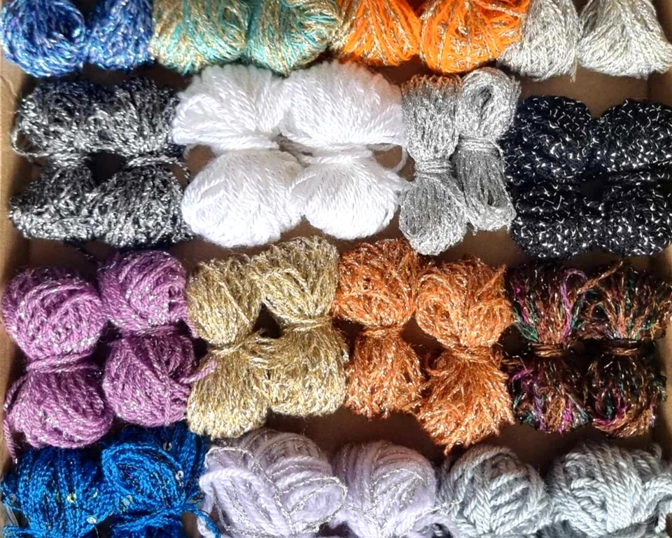 Bundle Shiny Gliter Mixed Yarn Wool Knitting Crochet Squares Pompom Craft Toys - Image 2 of 4