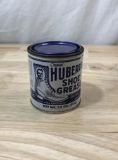 Original Huberd's Shoe Grease 7.5 OZ Stunning Metal Jar Age Unknown White Blue