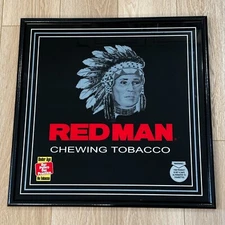 NOS 1999 VTG Red Man Chewing Tobacco Promo Framed Black Wall Sign Mirror Glass