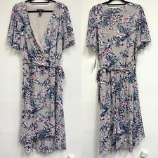 R&M Richards Womens Taupe Floral Tea-Length Shift Dress Plus 22W