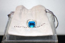 David Yurman Sterling Silver Albion Ring 14mm W/Blue Topaz and Diamonds Sz 7 3/4